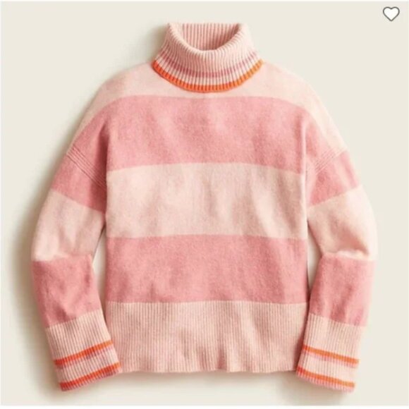 NWT J. Crew Striped Turtleneck Sweater in Supersoft Yarn pink XL - Picture 1 of 13